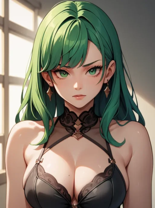 Green-haired AI anime chat character